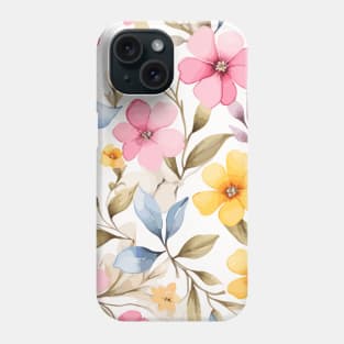 Light Pink and Yellow Flowers Pattern on White Phone Case