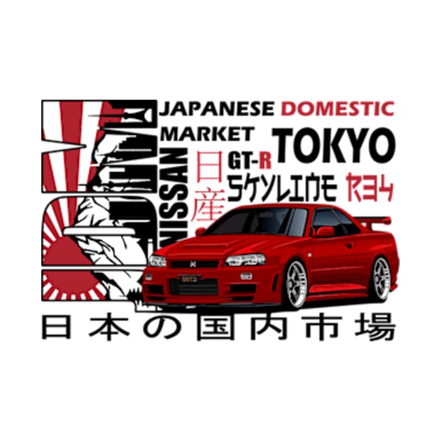 Nissan Skyline GTR r34 Red, JDM Car by T-JD