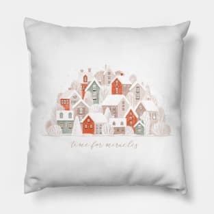 Christmas village- Time for miracles - red and green Pillow