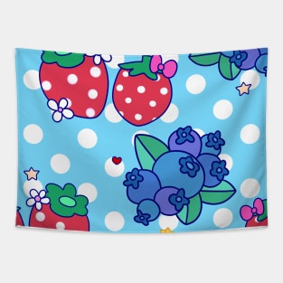 Strawberries and Blueberries Polk-a-dot Pattern Tapestry