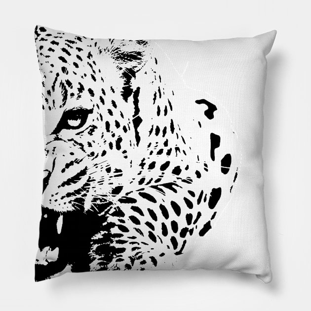 Leopard  B&W Pillow by GrizzlyVisionStudio