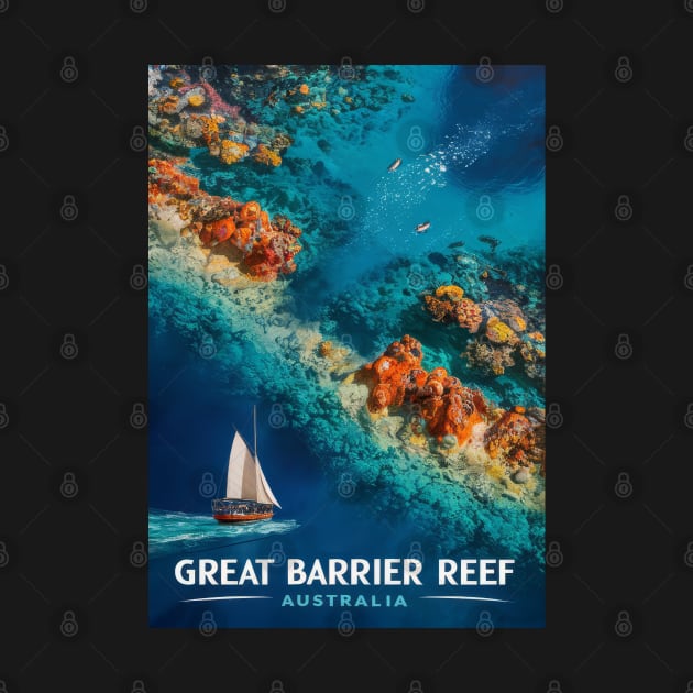 Vintage Retro Vibrant Great Barrier Reef - Australia by POD24