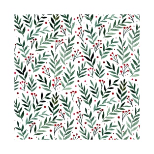 Festive watercolor branches - red and green T-Shirt