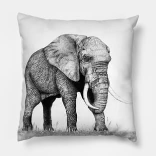 Elephant Ink Pen Stippling Drawing Pillow