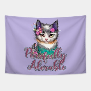 Cute Kitten, "Purrfectly Adorable" Tapestry