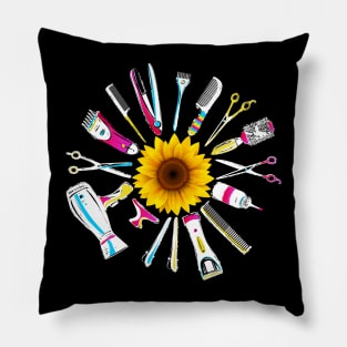 Hair Stylist Barber Tools Floral Pillow