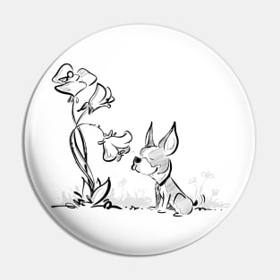 Boston Terrier Smelling Flowers (Light Version) Pin