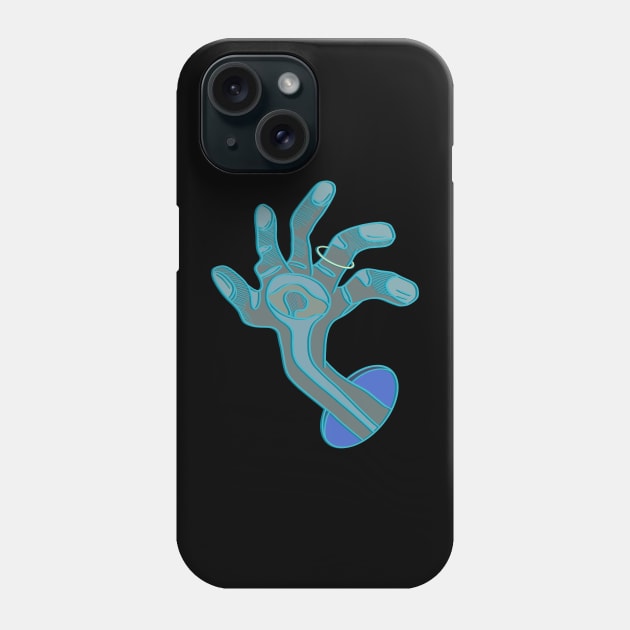 Weird abstract hand drawing coming out of a blue hole in light blue and brown colors Phone Case by DaveDanchuk