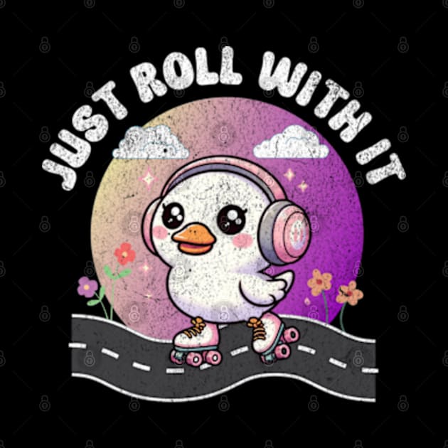 Just Roll With It Funny Rollerskating Goose Cute Kawaii by Lavender Celeste