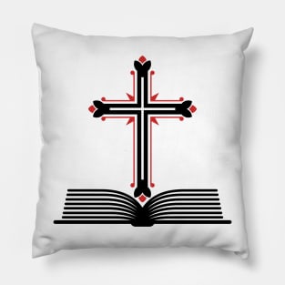 Cross of the Lord Jesus Christ and an open bible. Pillow