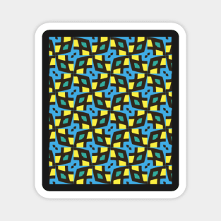 Crazy Fun Geometric Hexagonal Style Jigsaw Pattern in Blue Yellow Green and Black Magnet