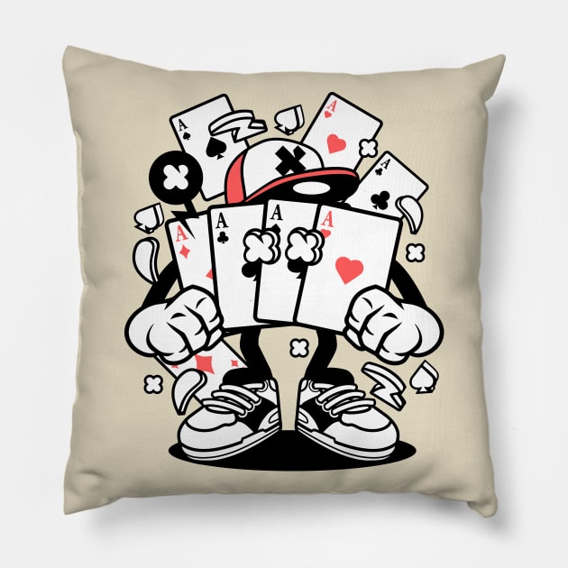 Playing card cartoon Pillow by Mako Design 