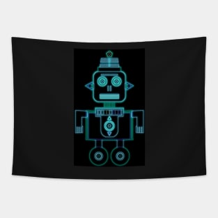 Neon Blue Robot Tapestry