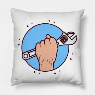 Adjustable Wrench tool in Mechanic hand vector illustration. Pillow