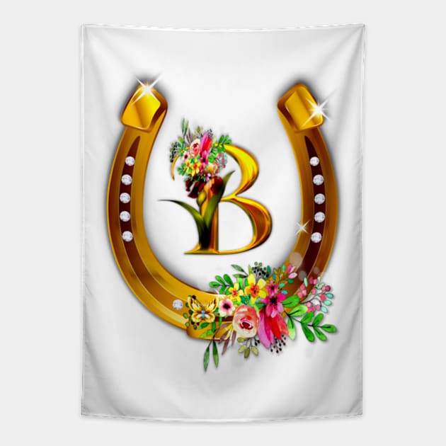 Letter B Name Initial, Horseshoe, Diamond Studs Tapestry by KC Morcom aka KCM Gems n Bling aka KCM Inspirations