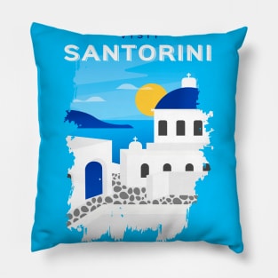 Santorini, Greece - retro travel poster Pillow