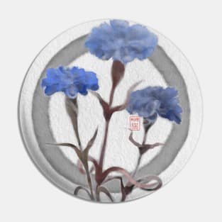 zen circle with sumiE watercolor cornflowers Pin