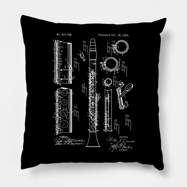 Clarinet Patent Blueprint from 1894 Pillow by MadebyDesign