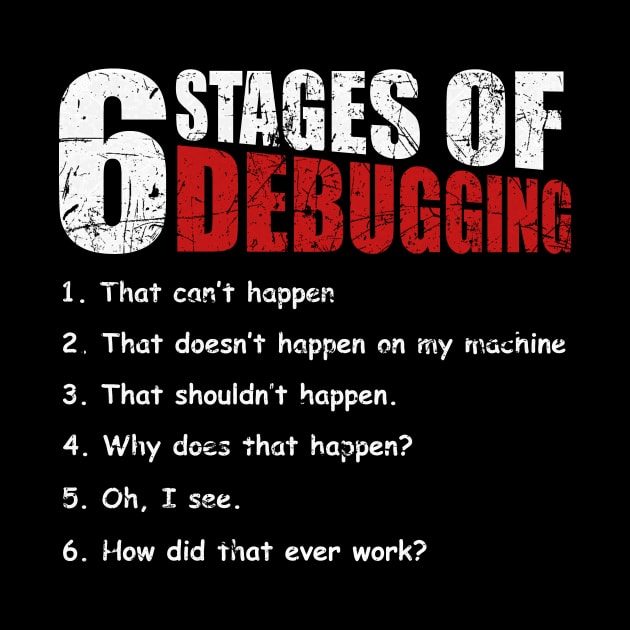 6 Stages of Debugging Bug Coding Computer Programmer T-Shirt by blimbercornbread