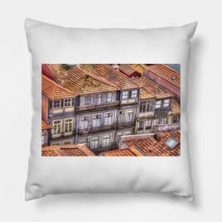 Old town quarter, old blue tiled house facades, Porto, Porto District, Portugal Pillow