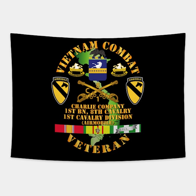 Vietnam Combat Cavalry Veteran w Charlie - 1st Bn 8th Cav COA - 1st Cav Div SSI Tapestry by twix123844