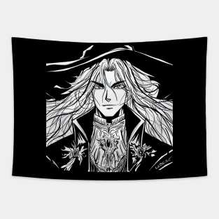 the son of dracula ecopop in black line art fancy portrait Tapestry