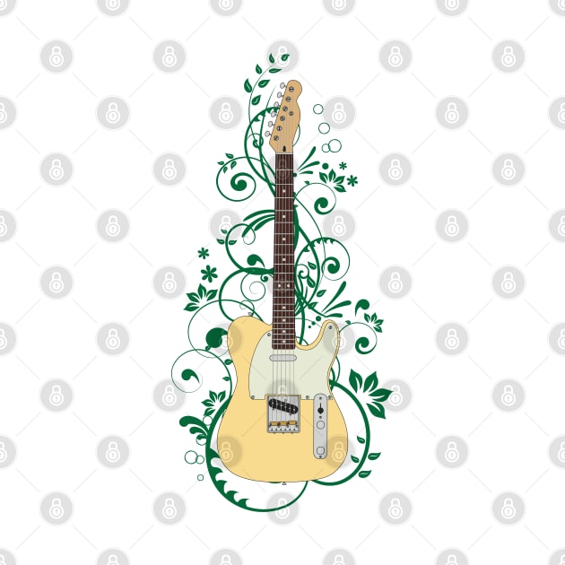 Buttercream T-Style Electric Guitar Flowering Vines by nightsworthy