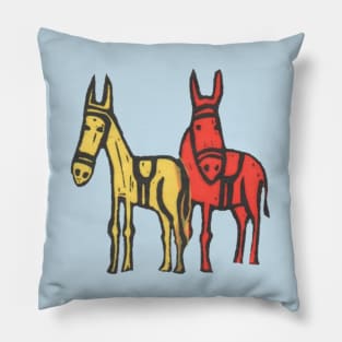 Donkeys, double donkeys on blue Pillow