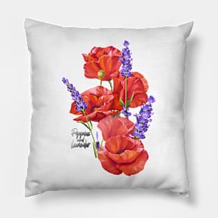 Vintage Poppies and lavender-Spring wildflowers -Poppies and lavender-Spring flower Pillow