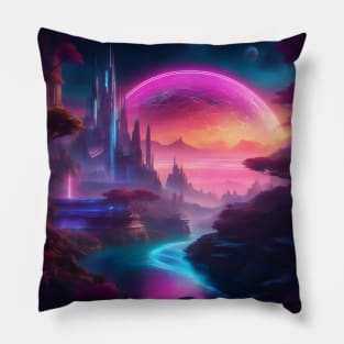 Futuristic Neon World Pillow