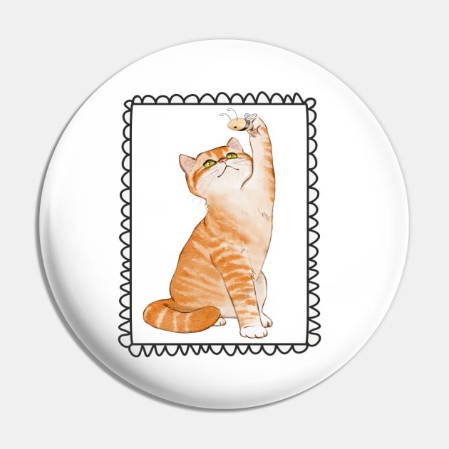 Kitty Reaching for a Bee with Border Pin by Designz4U