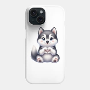 Valentine Siberian Husky Dog Giving Heart Hand Sign Phone Case