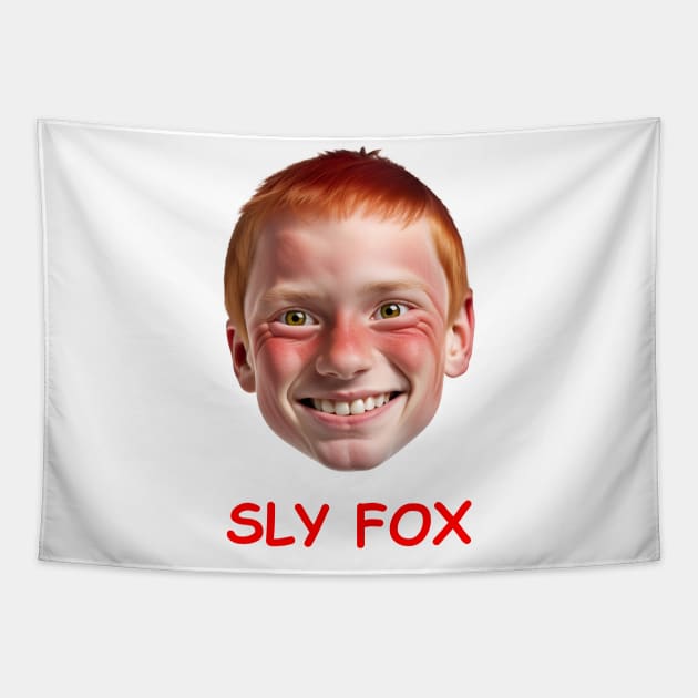 SLY FOX (Red Text) Tapestry by Barnes Visuals