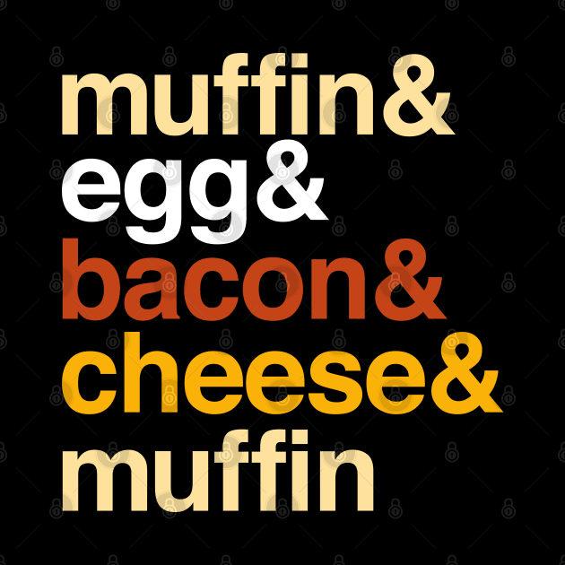 Deconstructed breakfast sandwich: muffin & egg & bacon & cheese (list of ingredients in true-to-life colors) by Ofeefee