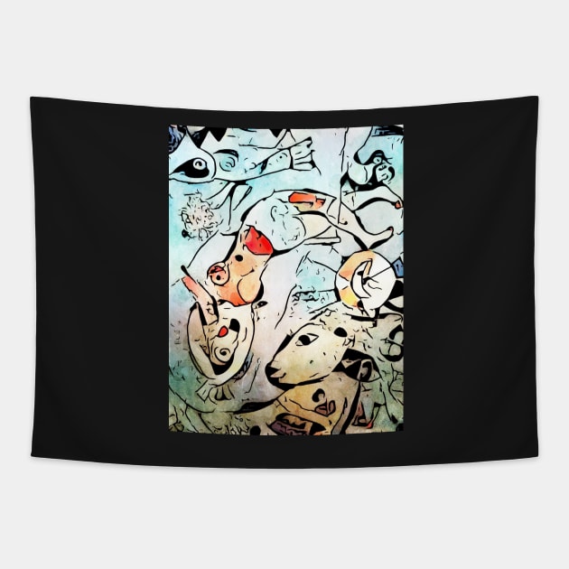 Miro meets Chagall (Blue Circus) Tapestry by Zamart20