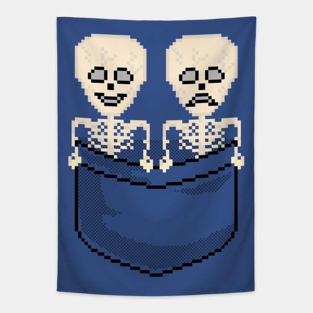 Pixel Pocket Comedy and Tragedy Skeletons Tapestry by gkillerb