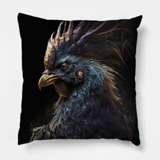 Rooster Portrait Animal Nature Wildlife Dark Painting Wild Spirit Pillow