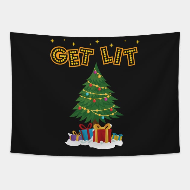 Get Lit Funny Christmas Tree Lights Festive Tapestry by GDLife