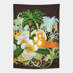 Tropical background with palm and guitar Tapestry