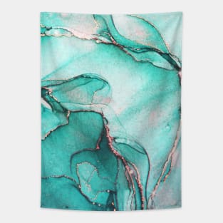 Cyan liquid marble pattern Tapestry