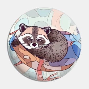 A sleeping raccoon in a forest Pin