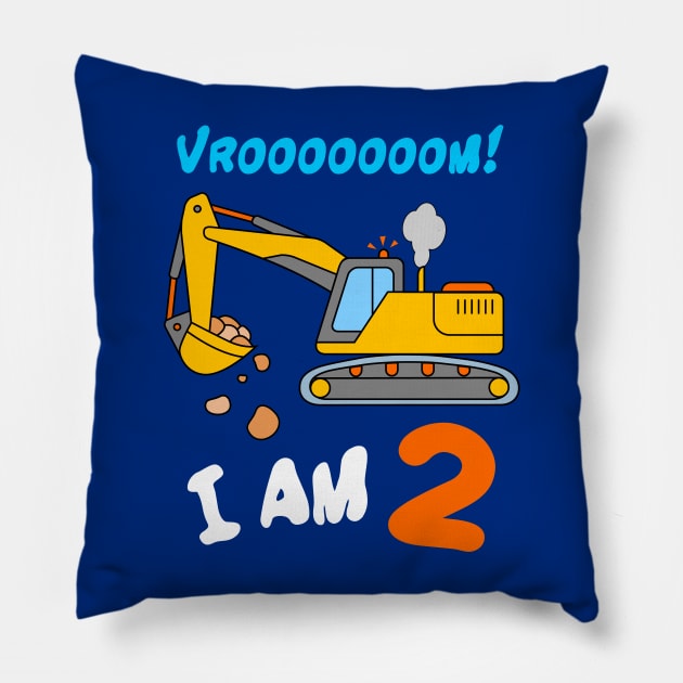 I Am 2 Excavator Digger Toddler Boys 2nd Birthday Pillow by samshirts