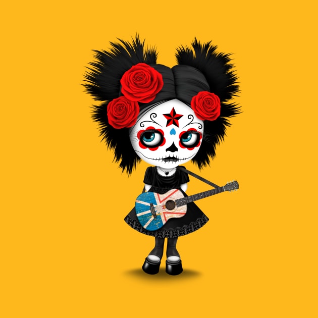 Sugar Skull Girl Playing Newfoundland Flag Guitar by jeffbartels