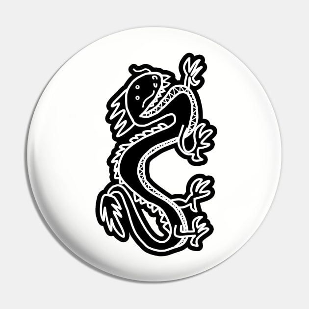 Black and White Line Art Dragon Pin by ellenhenryart