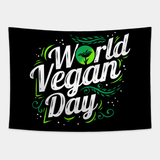 White And Green World Vegan Day Logo, Go Vegan Tapestry