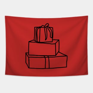 Pile of Three Christmas Gift Boxes Minimal Line Drawing Tapestry