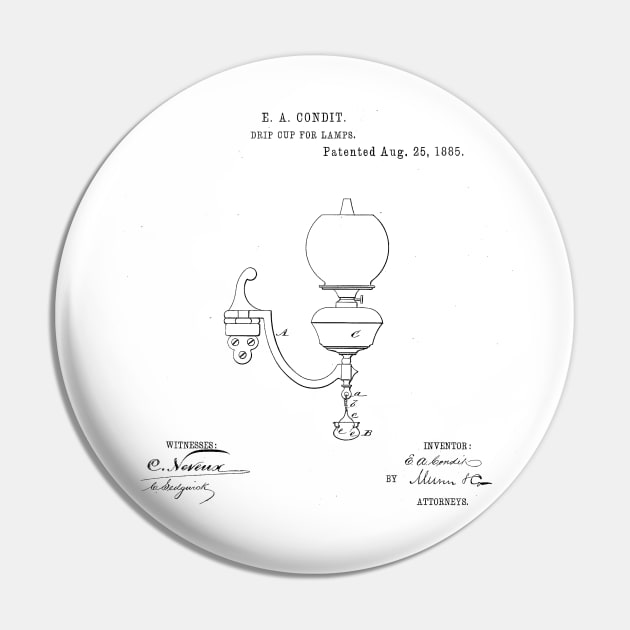 Drip Cup for Lamps Vintage Patent Hand Drawing Pin by TheYoungDesigns