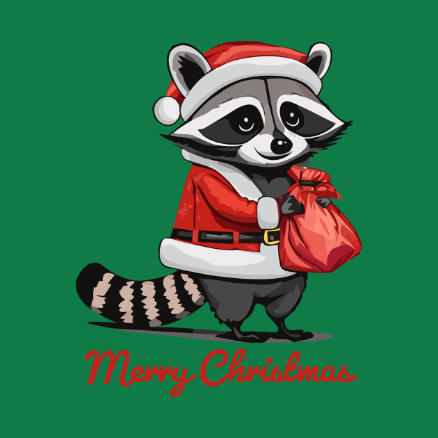 Merry Christmas - Raccoon, AKA a Trash Panda, Dressed as Santa Claus by RS
