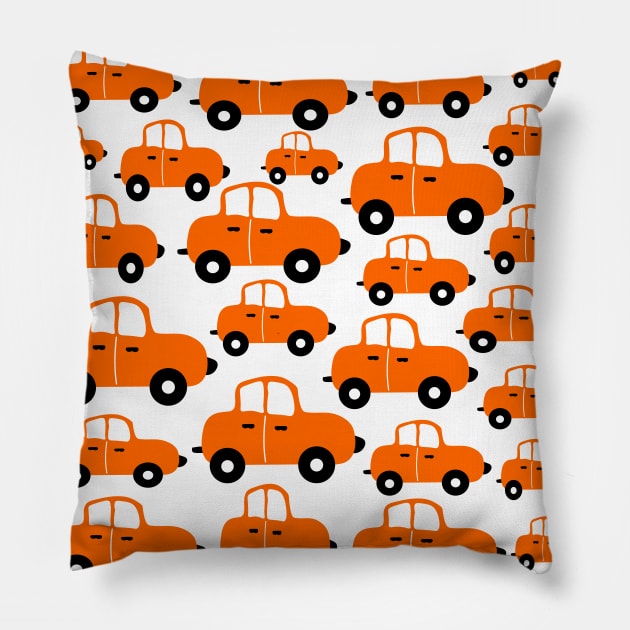 Cute orange motorcars Pillow by Baobabprintstore