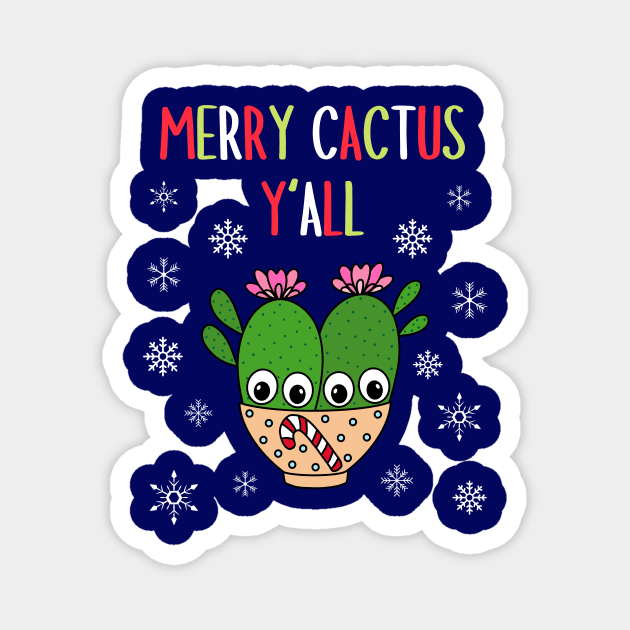 Merry Cactus Y'all - Cacti Couple In Christmas Candy Cane Bowl Magnet by DreamCactus